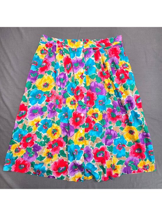 Worthington Dresses & Skirts - Vintage Worthington Floral A-Line Midi Skirt 22W 100% Cotton Vibrant Pockets USA